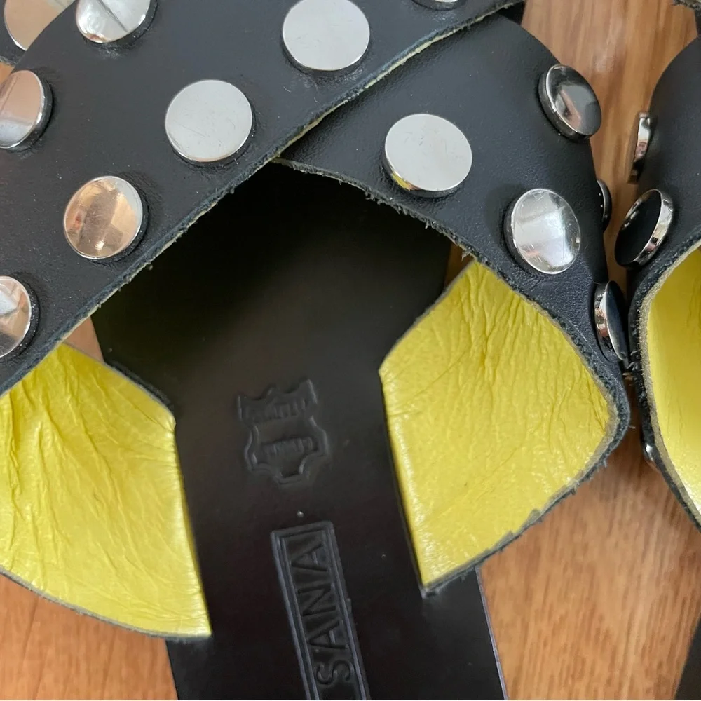 NWOT Sol Sana Black Genuine Leather Studded Crossover Sandals Size 37/7 Revolve - Picture 6 of 9